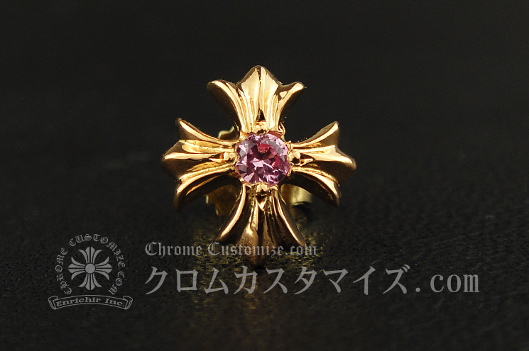 22k 9Pピンクサファイア クロス プラススタッドピアス 22金 パヴェダイヤ カスタム事例詳細 CHプラススタッドピアス22K | クロムハーツ（chrome